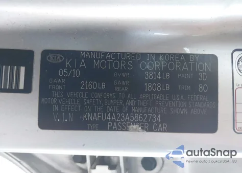 2010 Kia Forte Ex z USA, uszkodzony, nr VIN KNAFU4A23A5862734